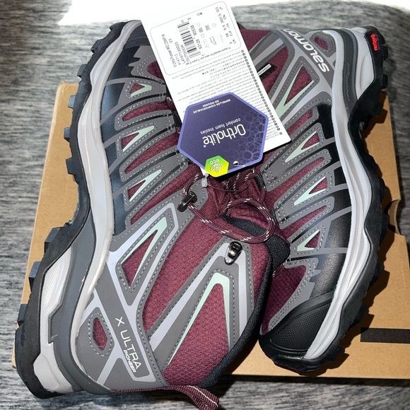 Women's salomon xultra pioneer mid cswp hiking boots wine tasting/magnet size6.5 - Picture 7 of 12